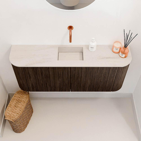Mondiaz JOYA-DLUX 103.2cm toiletmeubel - ronding links en rechts kleur Walnut - Wastafel FAYE positie Midden Zonder kraangat kleur Meli. SW1424448