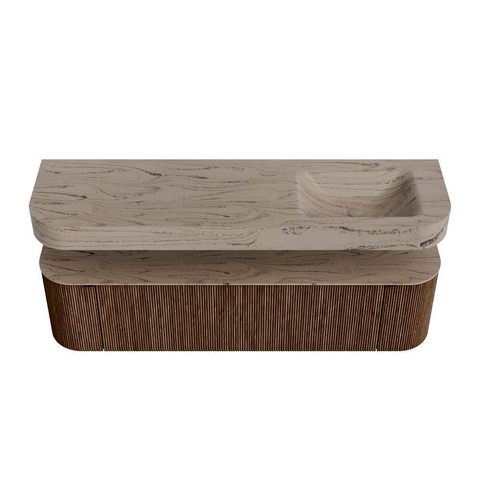 MONDIAZ THOR-DLUX 170cm meuble de salle de bains arrondi gauche + droite couleur Walnut avec 1 tiroir et 2 portes. Vasque suspendue CLOUD Droite 1 trou de robinet couleur Arena. SW1465812