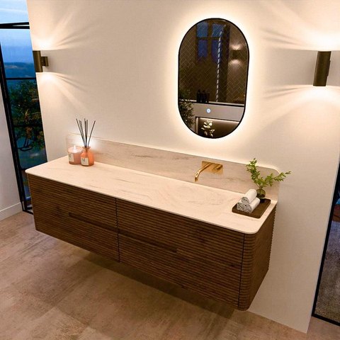 Mondiaz CIRO-DLUX Ensemble de meubles de salle de bains - 180x45x50cm - Plan vasque solid surface Meli - 1 vasque à droite - sans trous de robinet - 4 tiroirs - Dusk SW1533189
