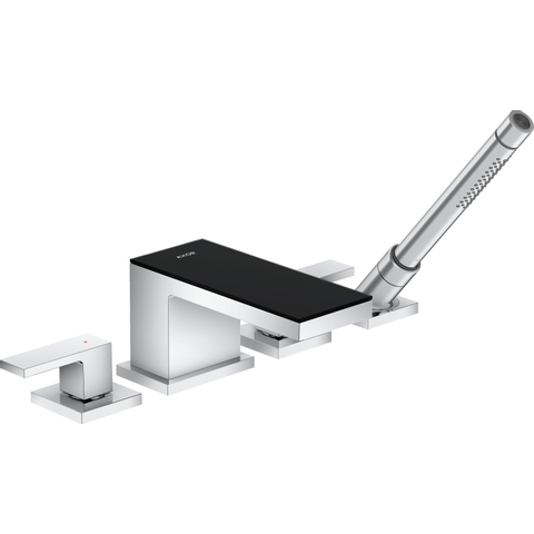 Hansgrohe AXOR MyEdition afbouwdeel 4-gats badrandkraan m. rechte greep met uitloop m. zwart glas voorsprong 15cm chroom SW241686