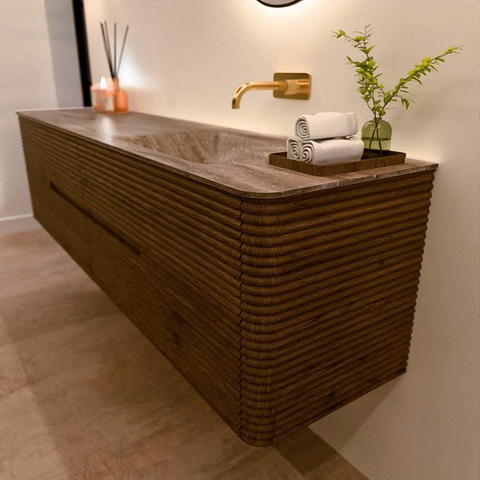 Mondiaz CIRO-DLUX Meuble de salle de bains - 190x45x50cm - Plan vasque solid surface Oza - 1 bassin à droite - sans trous de robinet - 4 tiroirs - Dusk SW1533316