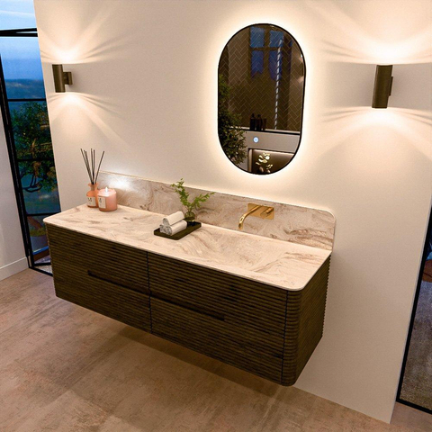 Mondiaz CIRO-DLUX Ensemble de meubles de salle de bains - 160x45x50cm - vasque solid surface Frappe - 1 lavabo à droite - sans trous de robinet - 4 tiroirs - Shadow SW1532165