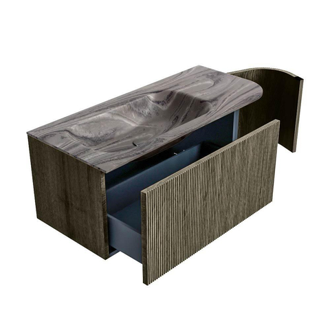 MONDIAZ KURVE-DLUX Meuble de salle de bains 105cm arrondi à droite couleur Shadow avec 1 tiroir et 1 porte. Lavabo BIG SMALL à gauche 1 trou de robinet Sombra. SW1433748