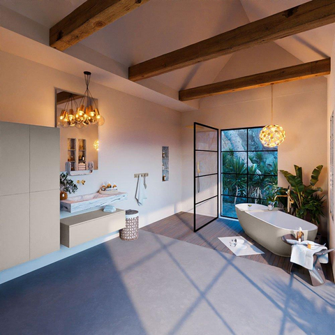 Mondiaz ALAN-DLUX Ensemble de meuble - 100cm - meuble Linen mat - 1 tiroir - Lavabo Cloud Glace suspendu - vasque Gauche - 0 trous de robinet SW806003