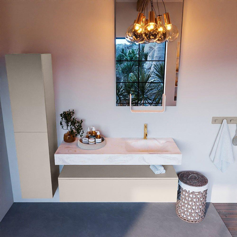 Mondiaz ALAN-DLUX Ensemble de meuble - 130cm - meuble Linen mat - 1 tiroir - Lavabo Cloud Ostra suspendu - vasque Droite - 1 trou de robinet SW807281
