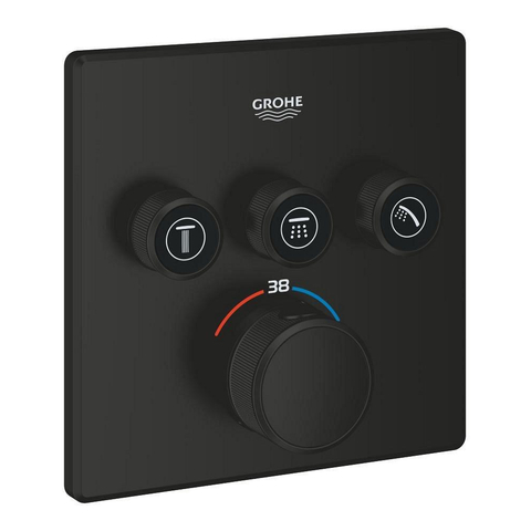GROHE Grohtherm SmartControl afbouwdeel - vierkant - thermostatisch - 3 functies - mat zwart SW1477730