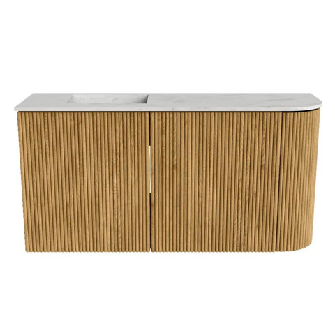 Mondiaz JOYA-DLUX 81.6cm toiletmeubel - ronding rechts kleur Oak - Wastafel FAYE positie Links Zonder kraangat kleur Opalo. SW1422177