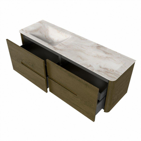 Mondiaz CIRO-DLUX Meuble de salle de bains - 150x45x50cm - Plan-vasque solid surface Frappe - 1 lavabo à gauche - sans trous de robinetterie - 4 tiroirs - Dusk SW1532873