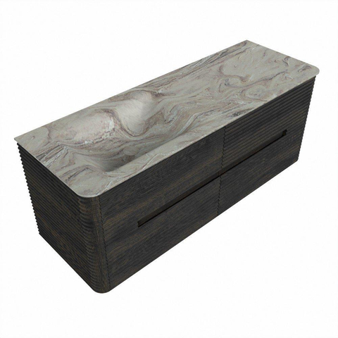 Mondiaz CIRO-DLUX Badkamermeubelset - 130x45x50cm - Solid surface wastafel Glace - 1 wasbak Links - zonder kraangaten - 4 lades - Shadow SW1532203