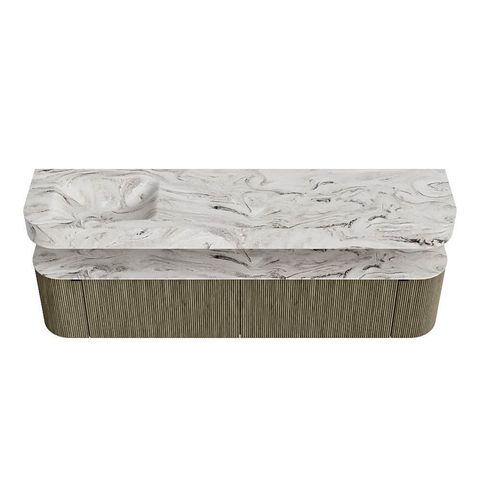 MONDIAZ THOR-DLUX 200cm meuble de salle de bains arrondi gauche + droite couleur Shadow avec 2 tiroirs et 2 portes. Vasque suspendue CLOUD Gauche 1 trou de robinet couleur Glace. SW1467022