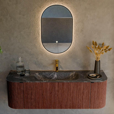Mondiaz KURVE-DLUX Ensemble de meuble de salle de bains - 140x46x40cm - 1 tiroir - 2 portes - lavabo solid surface - central - 1 trou de robinet - Ruby SW1416040