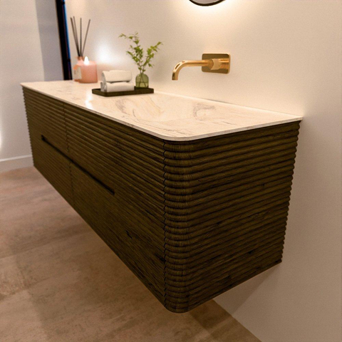 Mondiaz CIRO-DLUX Ensemble de meubles de salle de bains - 160x45x50cm - Plan-vasque solid surface Ostra - 1 vasque à droite - sans trous de robinetterie - 4 tiroirs - Shadow SW1532302