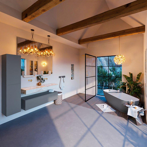 Mondiaz ALAN-DLUX Ensemble de meuble - 130cm - meuble Plata mat - 1 tiroir - Lavabo Cloud Frappe suspendu - vasque Gauche et droite - 0 trous de robinet SW805021