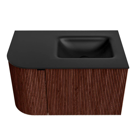 Mondiaz KURVE Badkamermeubelset - 75x46x40cm - 1 lade - 1 deur - wastafel solid surface - rechts - zonder kraangat - Ruby SW1415391