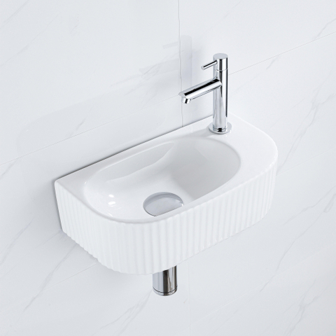 QeramiQ Blend pack lave-mains – demi-rond – 40 x 21,5 x 12 cm – céramique blanc brillant – robinet chromé SW1232875