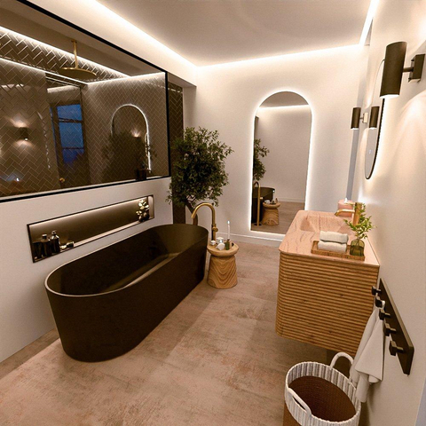 Mondiaz CIRO-DLUX Meuble de salle de bains - 110x45x50cm - Plan-vasque Solid surface Saba - 1 vasque à gauche - 1 trou de robinet - 2 tiroirs - Chêne SW1531180