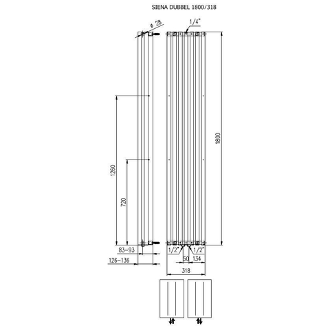 Plieger Siena radiateur design vertical double 1800x318mm 1096W blanc 7253143