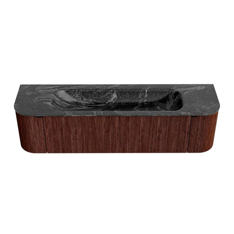 Mondiaz KURVE-DLUX Badkamermeubelset - 170x46x40cm - 1 lade - 2 deuren - wastafel solid surface - midden - 2 kraangaten - Ruby SW1415998