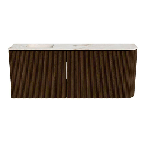 Mondiaz JOYA-DLUX 101.6cm meuble de salle de bains - arrondi droit couleur Noyer - Vasque FAYE position Gauche 1 trou de robinet couleur Frappe SW1422296