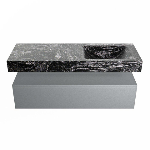 Mondiaz ALAN-DLUX Ensemble de meuble - 130cm - meuble Plata mat - 1 tiroir - Lavabo Cloud Lava suspendu - vasque Droite - 0 trous de robinet SW808691