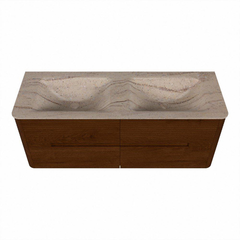 Mondiaz CIRO-DLUX Ensemble de meubles de salle de bains - 130x45x50cm - Plan-vasque solid surface Saba - 2 vasques double - 2 trous de robinetterie - 4 tiroirs - Ruby SW1531980