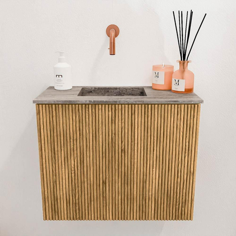 Mondiaz JOYA-DLUX 50cm toiletmeubel - kleur Oak - Wastafel FAYE positie Links Zonder kraangat kleur Oza. SW1424091