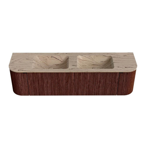 MONDIAZ KURVE-DLUX Meuble de salle de bains 170cm arrondi Gauche + Droite couleur Ruby avec 1 tiroir et 2 portes. Lavabo LEAF Double sans trou de robinet Arena. SW1431545