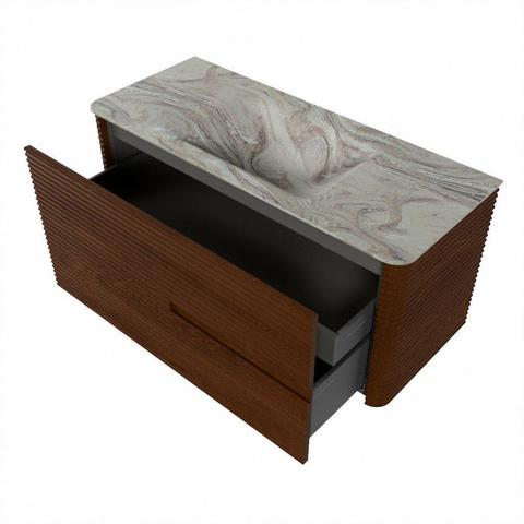 Mondiaz CIRO-DLUX Ensemble de meubles de salle de bains - 110x45x50cm - lavabo Solid surface Glace - 1 vasque au milieu - sans trous de robinet - 2 tiroirs - Ruby SW1531645