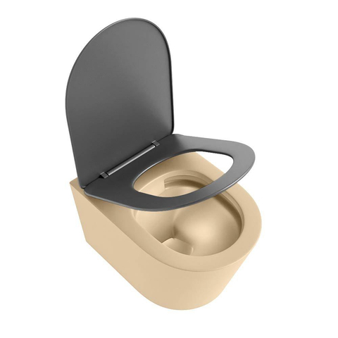 Mondiaz LAVIE hangtoilet – spoelrandloos – 36 x 53 cm – met softclose zitting – Sand (beige), zitting Dark grey (grijs) SW1208612