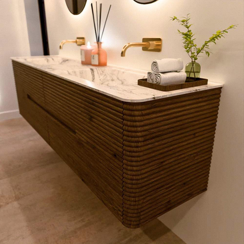 Mondiaz CIRO-DLUX Badkamermeubelset - 180x45x50cm - Solid surface wastafel Glace - 2 wasbak Dubbel - zonder kraangaten - 4 lades - Dusk SW1533006