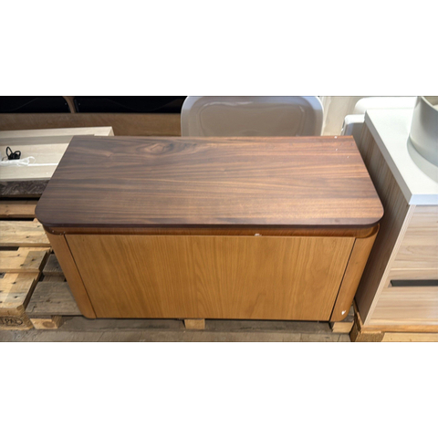 Royal Plaza Terra Wastafelonderkast - 100cm - 2 lades - afgeronde hoeken - sandwood (licht eiken) - met kastanje topblad - OUTLET UDEN STORE44451