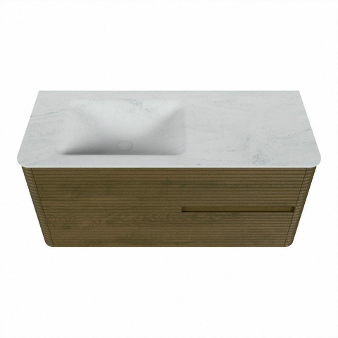 Mondiaz CIRO-DLUX Badkamermeubelset - 110x45x50cm - Solid surface wastafel Opalo - 1 wasbak Links - 1 kraangat - 2 lades - Dusk SW1532945
