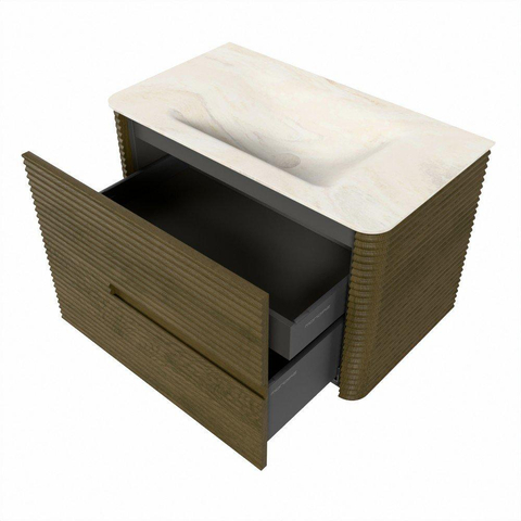 Mondiaz CIRO-DLUX Badkamermeubelset - 80x45x50cm - Solid surface wastafel Ostra - 1 wasbak Midden - zonder kraangaten - 2 lades - Dusk SW1532907