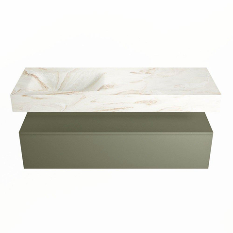 Mondiaz ALAN-DLUX Ensemble de meuble - 130cm - meuble Army mat - 1 tiroir - Lavabo Cloud Frappe suspendu - vasque Gauche - 1 trou de robinet SW805491