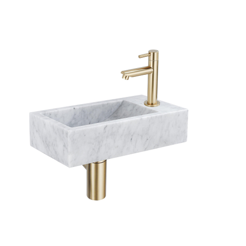 Saniclass Fuente fonteinset – rechthoekig – 40x22x10 cm – natuursteen wit – mat gouden kraan SW1111497
