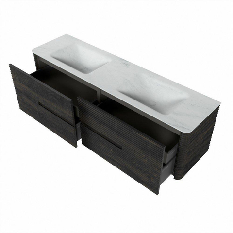 Mondiaz CIRO-DLUX Ensemble de meubles de salle de bains - 170x45x50cm - plan vasque solid surface Opalo - 2 vasques double - sans trous de robinet - 4 tiroirs - Shadow SW1532457