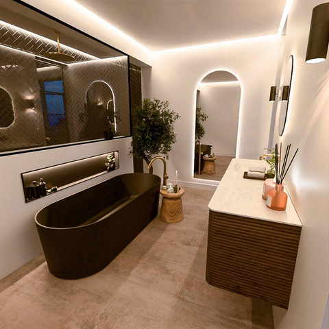 Mondiaz CIRO-DLUX Badkamermeubelset - 160x45x50cm - Solid surface wastafel Opalo - 1 wasbak Links - zonder kraangaten - 4 lades - Dusk SW1532881