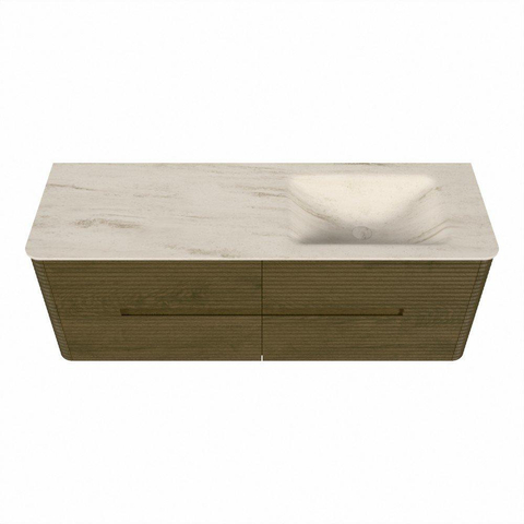 Mondiaz CIRO-DLUX Badkamermeubelset - 140x45x50cm - Solid surface wastafel Meli - 1 wasbak Rechts - zonder kraangaten - 4 lades - Dusk SW1533164