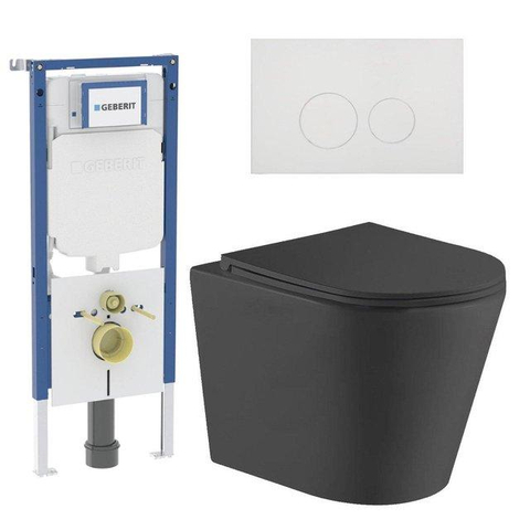 QeramiQ Dely Pack WC - 36.3x51.7cm - à fond creux - sans bride - réservoir encastré Geberit UP720 - abattant WC softclose 35 mm - plaque de déclenchement mat anthracite - boutons ronds - mat noir SW1428228
