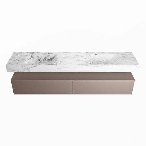 Mondiaz ALAN-DLUX Ensemble de meuble - 200cm - meuble Smoke mat - 2 tiroirs - Lavabo Cloud Glace suspendu - vasque Gauche et droite - 0 trous de robinet SW805200