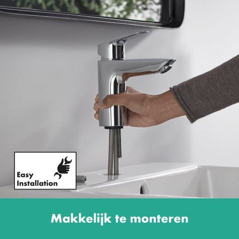 Hansgrohe Logis 1 greeps wastafelkraan - 100 met afvoerplug - hoogglans chroom 0605652
