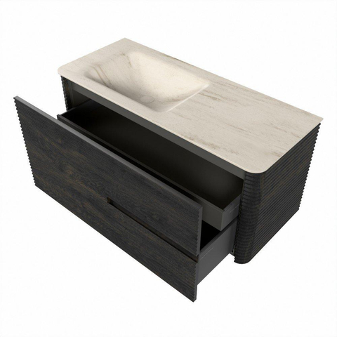 Mondiaz CIRO-DLUX Ensemble de meubles de salle de bains - 110x45x50cm - Plan-vasque Solid surface Meli - 1 lavabo à gauche - 1 trou de robinet - 2 tiroirs - Shadow SW1532289