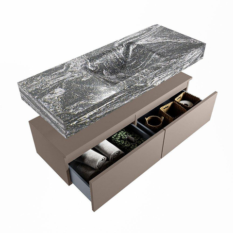 Mondiaz ALAN-DLUX Ensemble de meuble - 120cm - meuble Smoke mat - 2 tiroirs - Lavabo Cloud Lava suspendu - vasque Centre - 0 trous de robinet SW808211