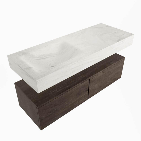 Mondiaz ALAN-DLUX Ensemble de meuble de salle de bains - 80x46cm - 2 tiroirs - lavabo suspendu - sans trous de robinet - 2 à gauche - brun foncé (chêne foncé) SW1428196