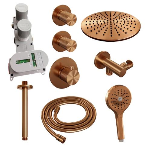 BRAUER Copper Carving inbouw regendoucheset – Ø30 cm hoofddouche – 30 cm plafondbuis – ronde handdouche – vaste douchehouder SW715770