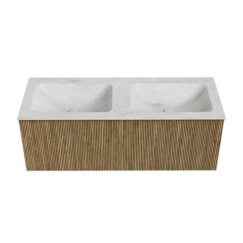 Mondiaz KURVE-DLUX Badkamermeubelset - 120x46x40cm - 1 lade - wastafel solid surface - dubbel - zonder kraangat - Dusk SW1414953