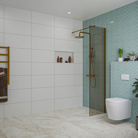 Fortifura Galeria inloopdouche - 50x200cm - rookglas - wandarm - PVD - geborsteld koper SW876934