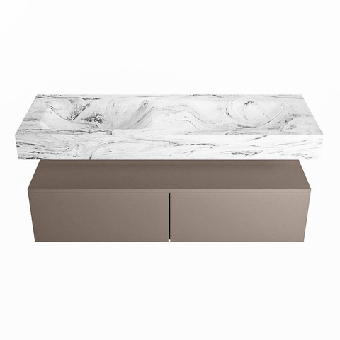 Mondiaz ALAN-DLUX Ensemble de meuble - 130cm - meuble Smoke mat - 2 tiroirs - Lavabo Cloud Glace suspendu - vasque Gauche et droite - 0 trous de robinet SW805712