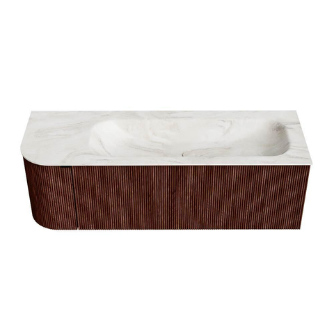 Mondiaz KURVE-DLUX Ensemble de meuble de salle de bains - 135x46x40cm - 1 tiroir - 1 porte - lavabo solid surface - droit - sans trou de robinet - Ruby SW1415860