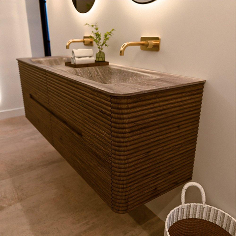 Mondiaz CIRO-DLUX Badkamermeubelset - 150x45x50cm - Solid surface wastafel Oza - 2 wasbak Dubbel - zonder kraangaten - 4 lades - Dusk SW1533295